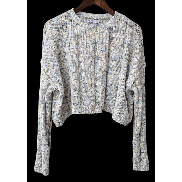 Arizona Jean Co Sweaters - Arizona Jean Co Pullover Crew Neck White Blue Speckle Crop Sweater Women Large